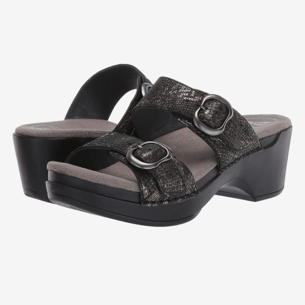 Dansko Sophie metallic Python sandals buckle women size 40
